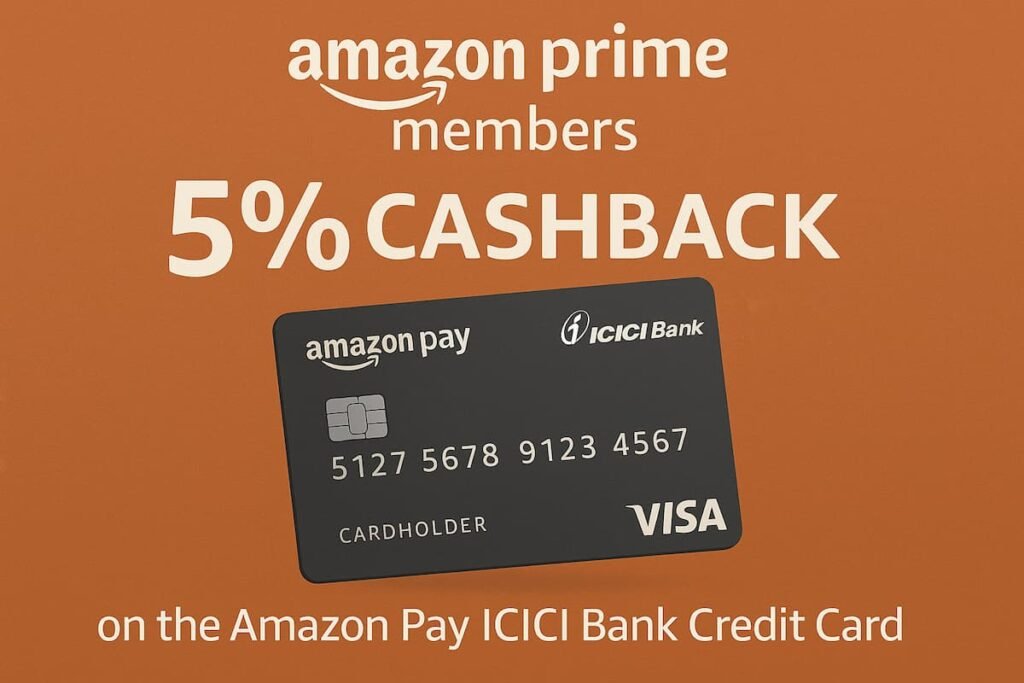 Visual showing the benefits of using the Amazon Pay ICICI Bank Credit Card for Amazon Prime purchases.