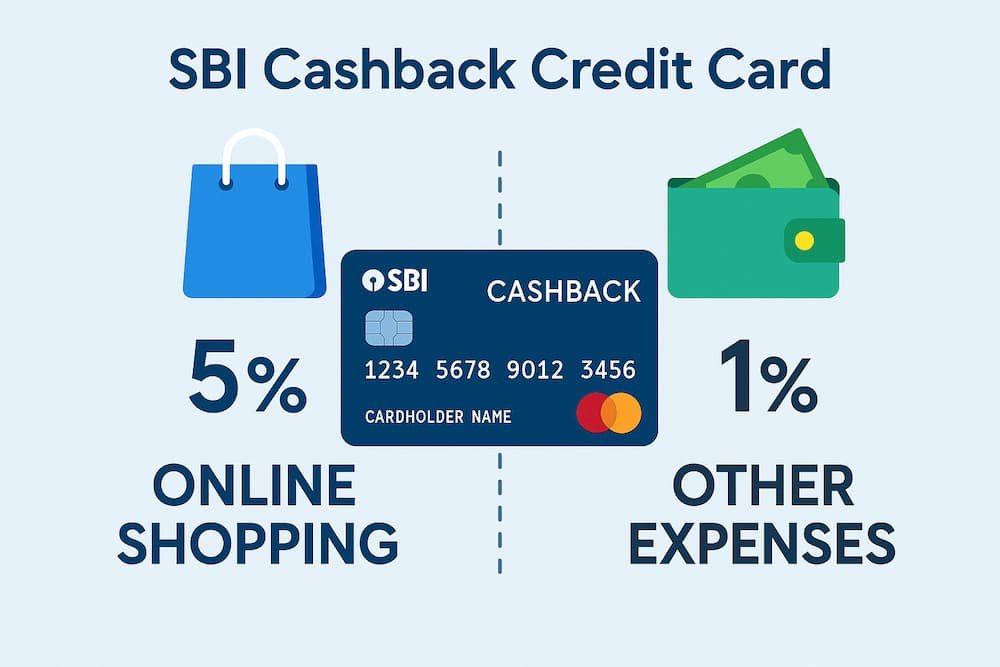 Infographic showing the cashback categories and rates for the SBI Cashback Credit Card.