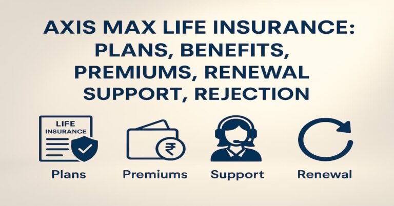 Explore Axis Max Life Insurance plans, benefits, premiums, renewal process, support services, and rejection details with a clean, professional design highlighting key features