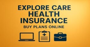 Discover Care Health Insurance plans, easy online purchase, and hassle-free claim process with user-friendly features and icons