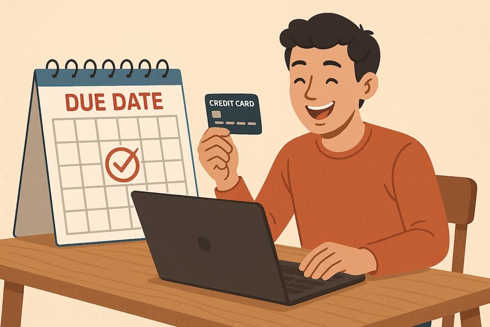 Student paying credit card bill on time to build a good credit score