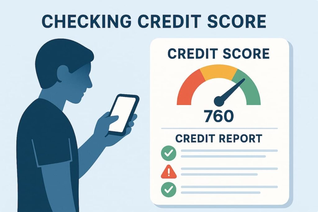 Monitoring your credit score through a mobile app with positive and negative report indicators