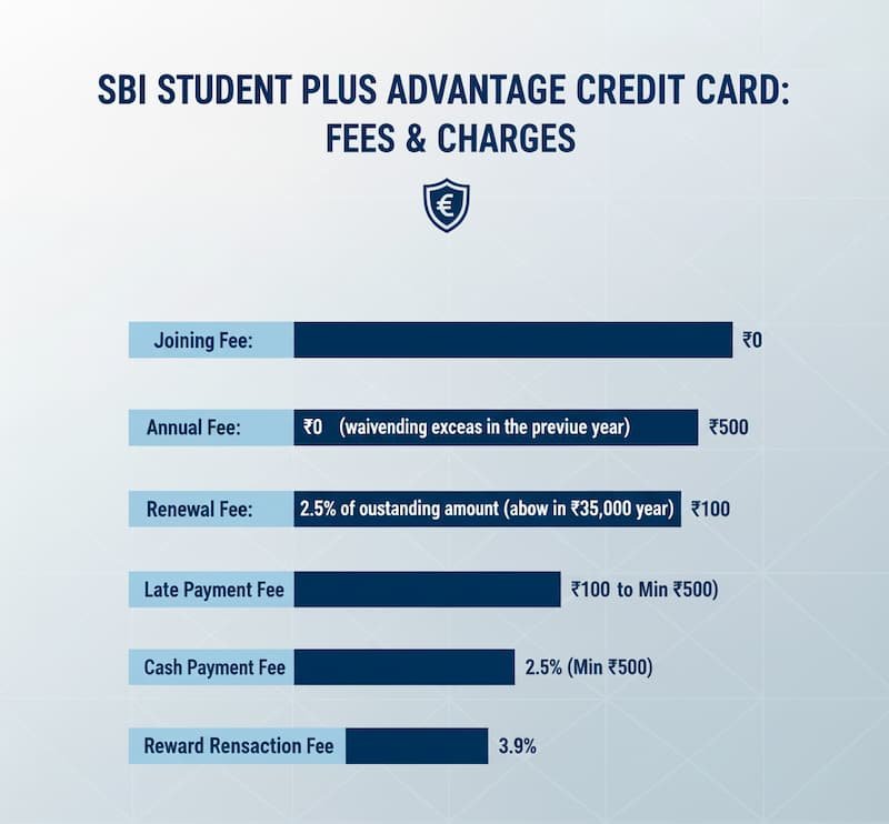 Table showing the fees and charges associated with the SBI Student Plus Advantage Credit Card