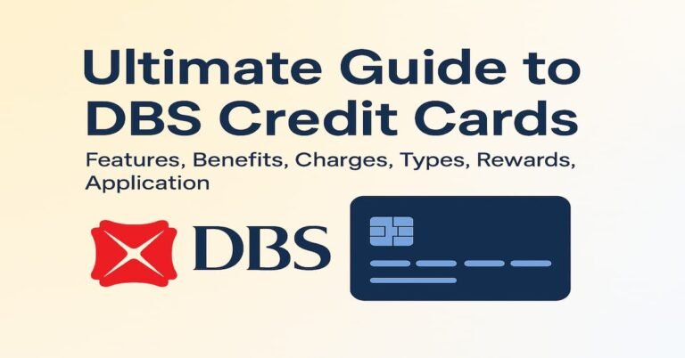 Ultimate Guide to DBS Credit Cards – Features, Benefits, Charges, Types, Rewards, Application, with DBS logo and a credit card illustration